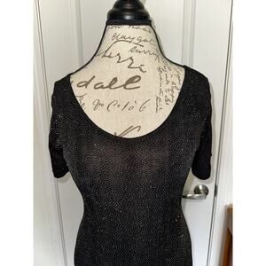 Vintage Novel-Tee Women’s Sz M/L Black Sparkle Sheer T Shirt Dress Short 90s NYE